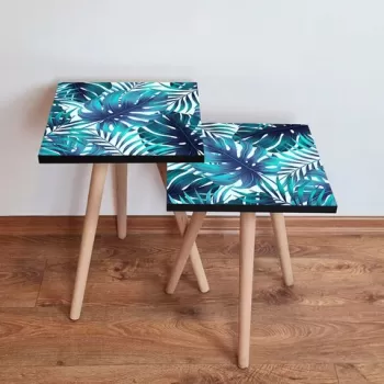 Set masute 2 piese, Leona, 2SHP165, Bleumarin / Albastru / Alb imagine