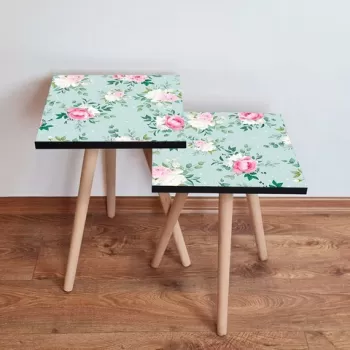 Set masute 2 piese, Leona, 2SHP167, Verde / Roz / Alb imagine