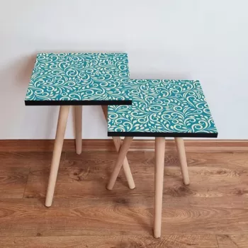 Set masute 2 piese, Leona, 2SHP171, Albastru alb imagine