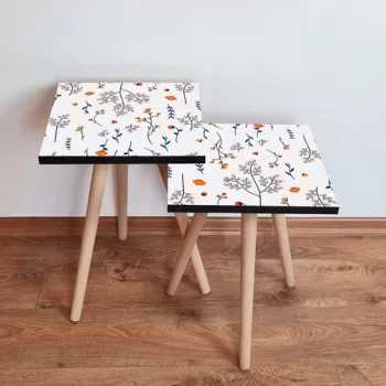 Set masute 2 piese, Leona, 2SHP172, Alb / Bleumarin / Portocaliu imagine