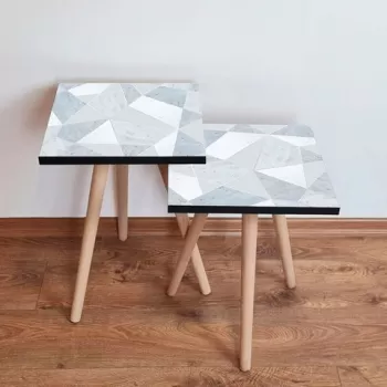 Set masute 2 piese, Leona, 2SHP175, Albastru deschis / Alb / Gri imagine