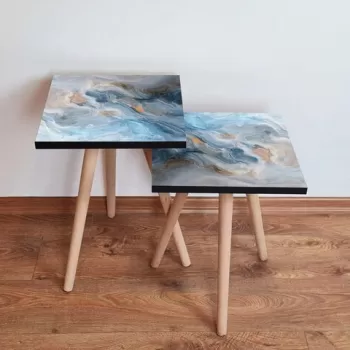 Set masute 2 piese, Leona, 2SHP178, Albastru / Gri / Portocaliu imagine