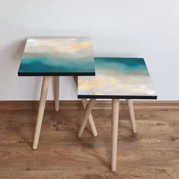 Set masute 2 piese, Leona, 2SHP182, Albastru / Alb / Bej imagine