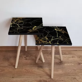 Set masute 2 piese, Leona, 2SHP184, Negru / Auriu imagine