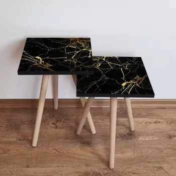 Set masute 2 piese, Leona, 2SHP185, Negru / Auriu imagine