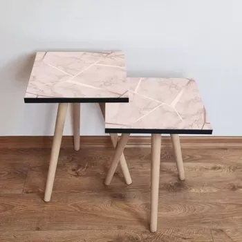 Set masute 2 piese, Leona, 2SHP187, Bej/Alb imagine