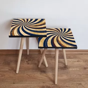 Set masute 2 piese, Leona, 2SHP19, Bleumarin / Bej / Rosu Claret imagine