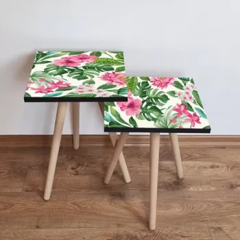 Set masute 2 piese, Leona, 2SHP192, Roz/Verde/Alb imagine