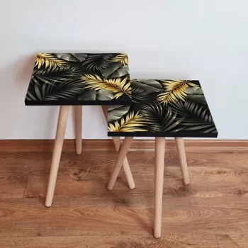 Set masute 2 piese, Leona, 2SHP194, Negru / Auriu / Gri imagine