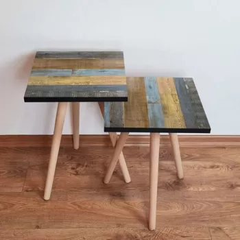 Set masute 2 piese, Leona, 2SHP2, Maro / Gri / Camel / Albastru imagine