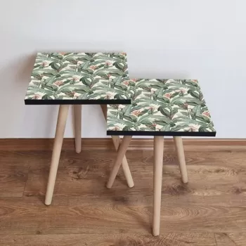 Set masute 2 piese, Leona, 2SHP200, Verde / Bej / Portocaliu imagine