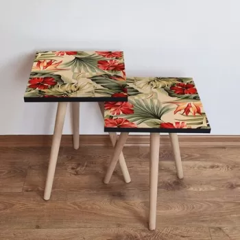 Set masute 2 piese, Leona, 2SHP205, Bej / Verde / Portocaliu / Rosu imagine