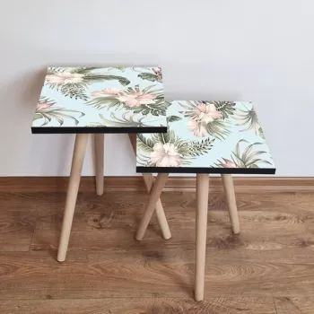 Set masute 2 piese, Leona, 2SHP207, Albastru / Verde / Roz imagine