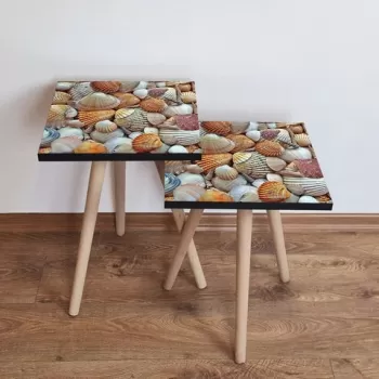 Set masute 2 piese, Leona, 2SHP21, Portocaliu / Bej / Gri imagine