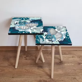 Set masute 2 piese, Leona, 2SHP210, Bleumarin / Albastru / Negru / Alb imagine