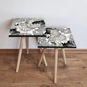 Set masute 2 piese, Leona, 2SHP213, Negru / Alb / Gri / Bej imagine