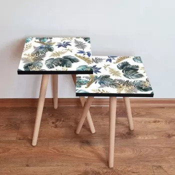 Set masute 2 piese, Leona, 2SHP217, Gri / Verde / Alb / Auriu imagine