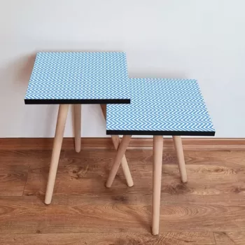 Set masute 2 piese, Leona, 2SHP220, Albastru alb imagine