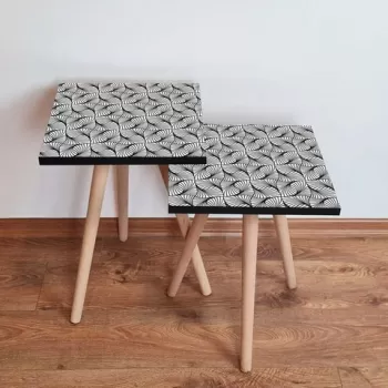 Set masute 2 piese, Leona, 2SHP222, Alb negru imagine