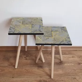 Set masute 2 piese, Leona, 2SHP225, Gri / Bej / Galben imagine