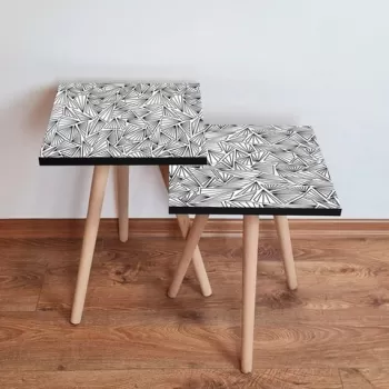 Set masute 2 piese, Leona, 2SHP229, Alb negru imagine