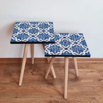 Set masute 2 piese, Leona, 2SHP23, Bleumarin / Albastru / Alb imagine