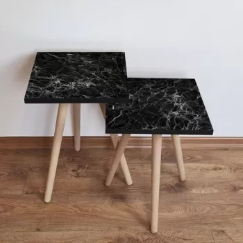 Set masute 2 piese, Leona, 2SHP232, Alb negru imagine