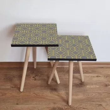 Set masute 2 piese, Leona, 2SHP238, Galben / Gri imagine