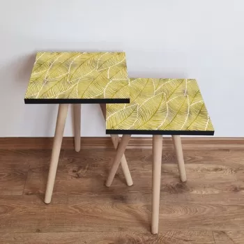 Set masute 2 piese, Leona, 2SHP239, Galben/Alb imagine