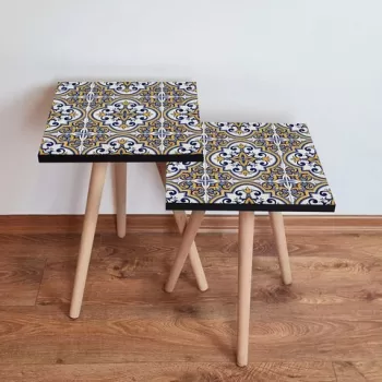 Set masute 2 piese, Leona, 2SHP24, Bleumarin / Galben / Albastru / Alb imagine