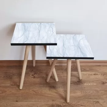 Set masute 2 piese, Leona, 2SHP243, Alb / Albastru deschis imagine