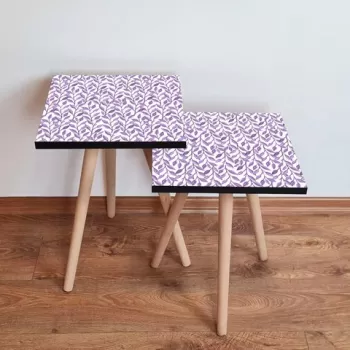 Set masute 2 piese, Leona, 2SHP247, Mov/Alb imagine