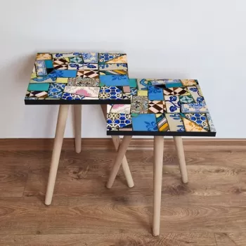 Set masute 2 piese, Leona, 2SHP25, Multicolor imagine