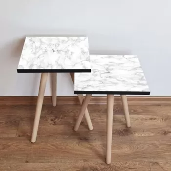 Set masute 2 piese, Leona, 2SHP255, Alb / Gri imagine