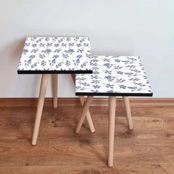 Set masute 2 piese, Leona, 2SHP259, Alb / Gri / Bleumarin imagine