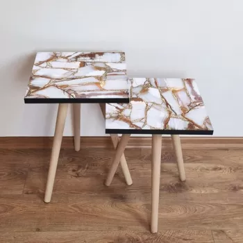 Set masute 2 piese, Leona, 2SHP262, Maro / Alb / Auriu imagine