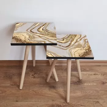 Set masute 2 piese, Leona, 2SHP263, Auriu / Bej / Maro imagine