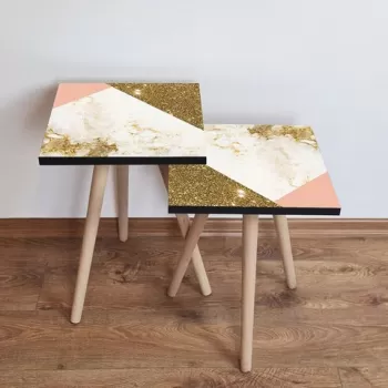 Set masute 2 piese, Leona, 2SHP264, Auriu / Alb / Somon imagine