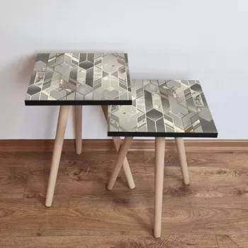 Set masute 2 piese, Leona, 2SHP265, Gri / Auriu imagine