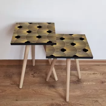 Set masute 2 piese, Leona, 2SHP266, Aur/Negru imagine