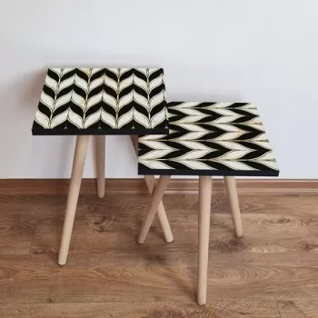 Set masute 2 piese, Leona, 2SHP267, Alb / Negru / Auriu imagine