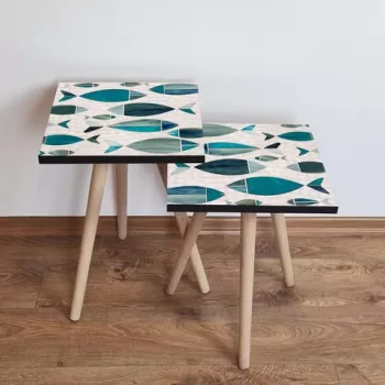 Set masute 2 piese, Leona, 2SHP269, Verde / Albastru / Alb imagine