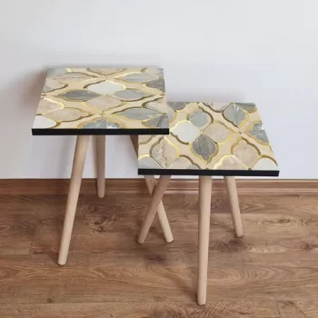 Set masute 2 piese, Leona, 2SHP271, Bej / Auriu / Gri imagine