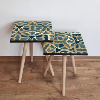 Set masute 2 piese, Leona, 2SHP274, Bleumarin / Albastru / Alb imagine