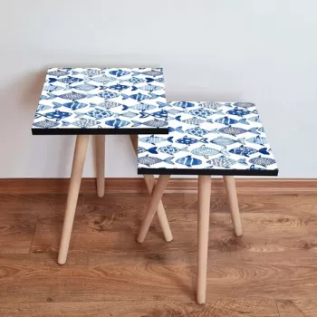 Set masute 2 piese, Leona, 2SHP277, Bleumarin/Alb imagine