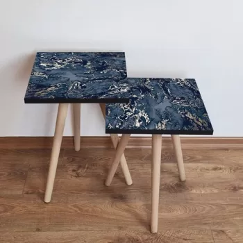 Set masute 2 piese, Leona, 2SHP278, Bleumarin / Gri / Alb imagine