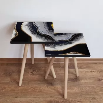 Set masute 2 piese, Leona, 2SHP285, Alb / Auriu / Negru imagine