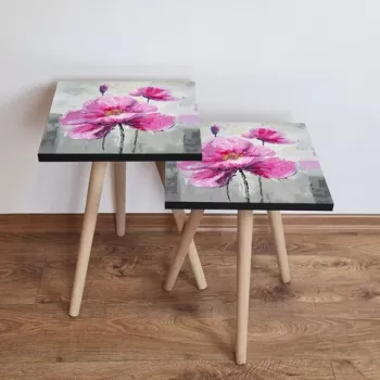 Set masute 2 piese, Leona, 2SHP298, Roz / Violet / Galben / Gri imagine