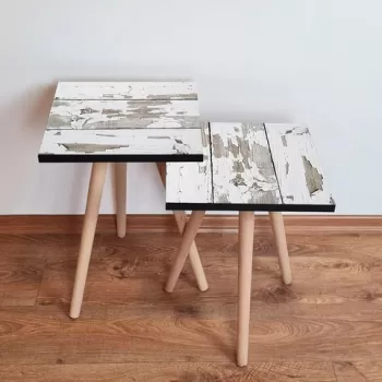 Set masute 2 piese, Leona, 2SHP3, Alb/Maro imagine