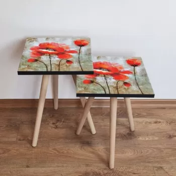 Set masute 2 piese, Leona, 2SHP301, Rosu / Maro / Bej imagine